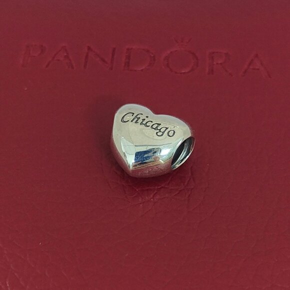 Pandora Chicago Exclusive Charm Heart Bead Charm Bracelet Hanging S925 Silver - Picture 5 of 6